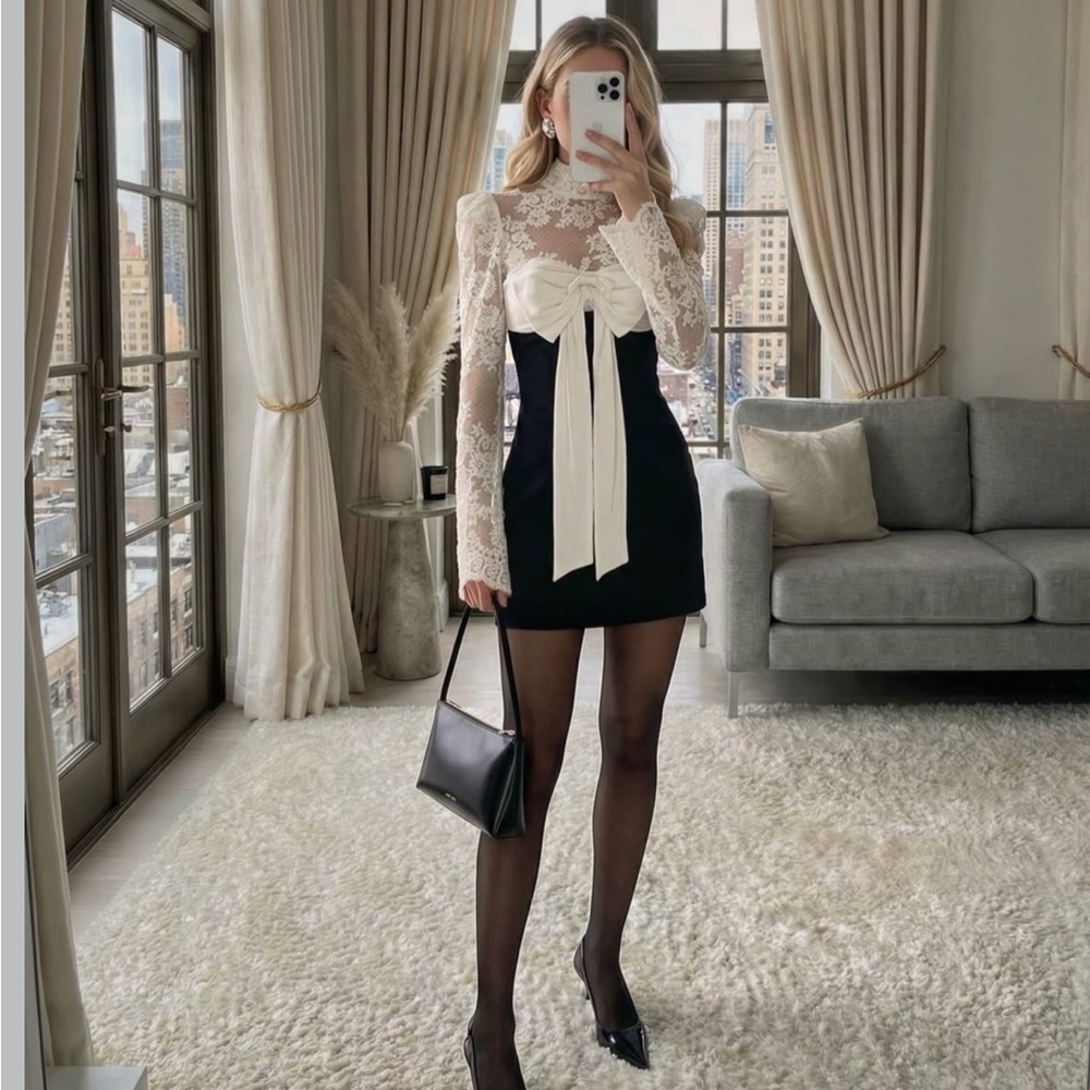 For Love & Lemons Grace Lace Black Bow Dress NEW Sold Out size XL $329 MSRP